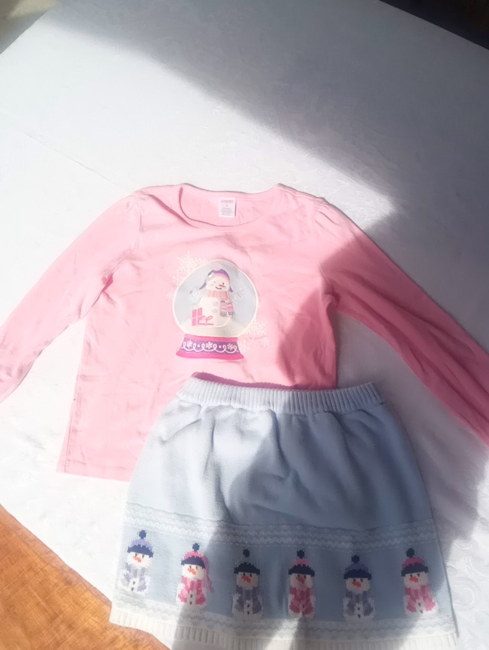 Gymboree Pink Snow Globe Top & Light Blue Snowman Skirt Set